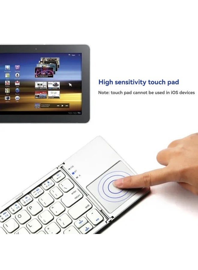 M MIAOYAN Tri-fold portable Bluetooth keyboard with touchpad, compatible with multiple systems including iOS/Android/Windows smartphones and tablets. - Image 2